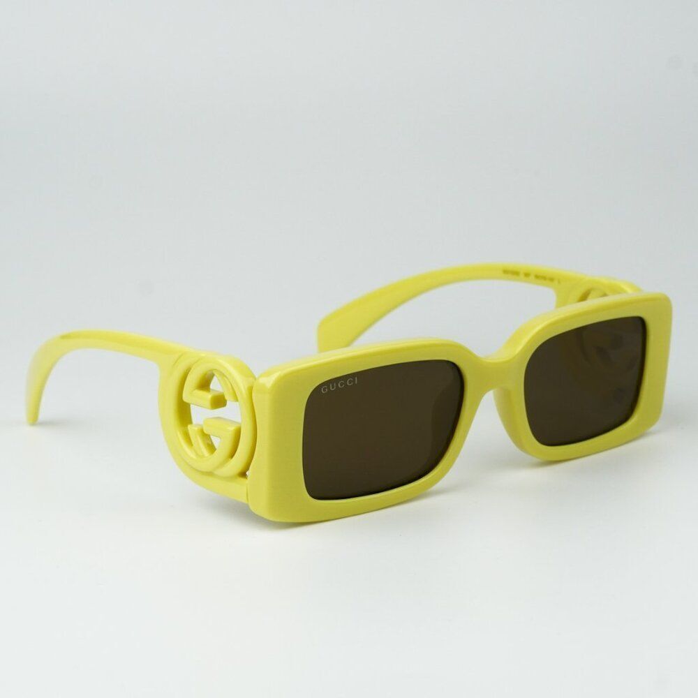 NEW Gucci GG1325S 007 Acid Yellow Brown Rectangle Unisex Sunglasses GG 1325S